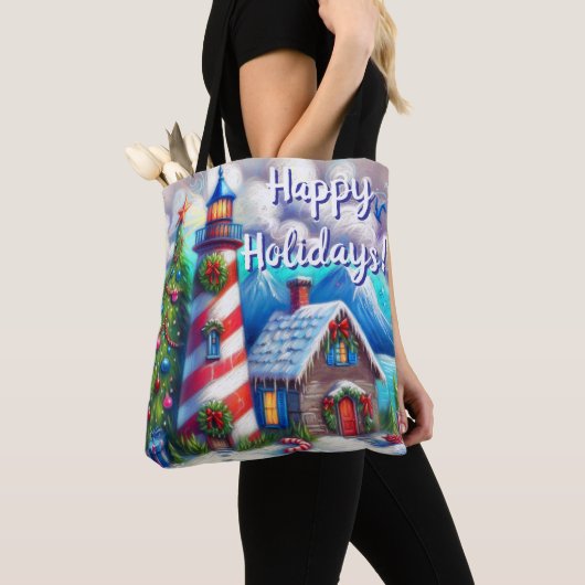 Tote Bag Phare de Noël Nautique Personnalisé (De près)