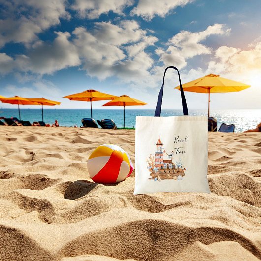 Tote Bag Phare de plage à l'aquarelle