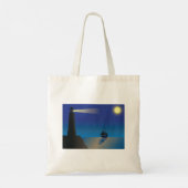 Tote Bag Phare et voilier à Night Moonlit Ocean (Dos)