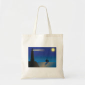 Tote Bag Phare et voilier à Night Moonlit Ocean (Devant)