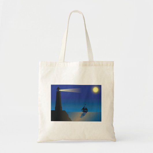 Tote Bag Phare et voilier à Night Moonlit Ocean (Devant)