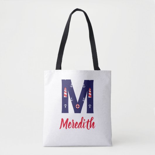 Tote Bag Phare Nautique Monogramme Fourre-tout Initial M (Devant)