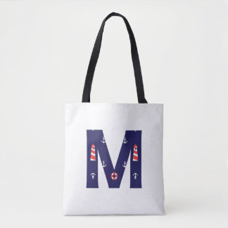 Tote Bag Phare Nautique Monogramme Fourre-tout Initial M