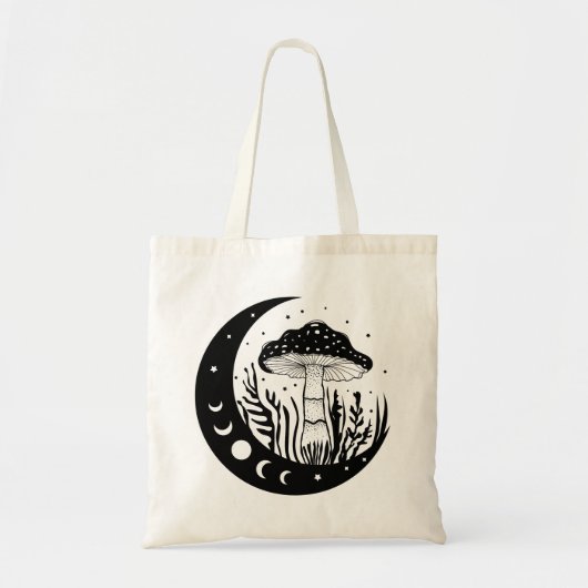 Tote Bag Phases de champignons célestes et de lune Noir & B (Devant)