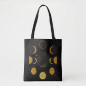 Tote Bag Phases de lune magiques noir et or (Devant)