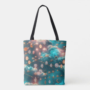 Tote Bag Phases lunaires diamantées aquamarine glaciaire