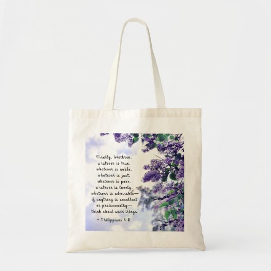 Tote Bag Philippiens 4:8 Ce qui est admirable Bible Verse (Devant)