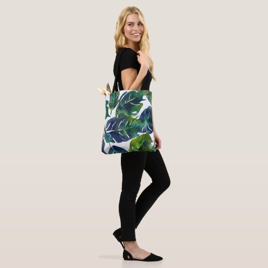 Tote Bag Philodendron vert et bleu du feuillage Botanique (Sur le modèle)