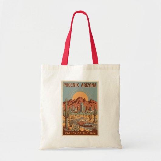 Tote Bag Phoenix Arizona Sun Illustration Travel Art Retro (Devant)