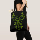 Tote Bag Phoenix vert se lève sur le noir (De près)