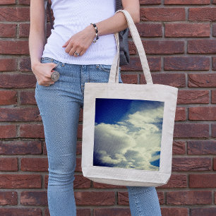 Tote Bag Photo carré de style vintage personnalisé ciel ble