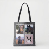 Tote Bag Photo Cheval Monogramme Blanc Noir (Devant)
