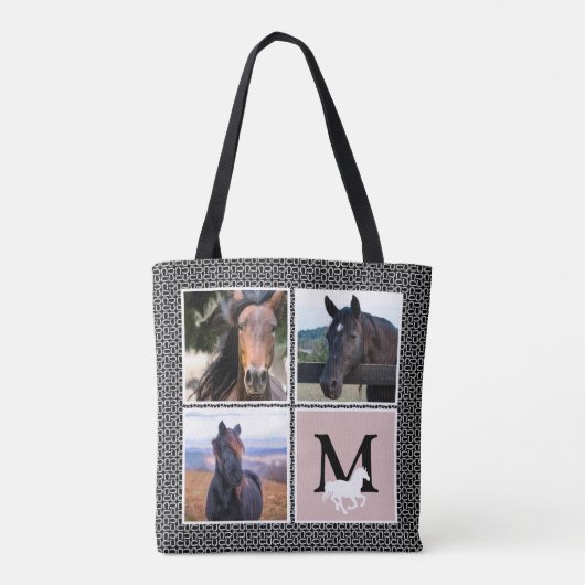 Tote Bag Photo Cheval Monogramme Blanc Noir (Dos)