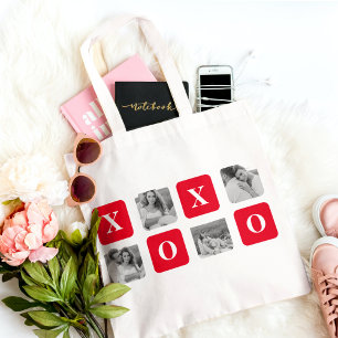Tote Bag Photo Collage moderne Couple et XOXO rouge