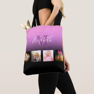 Tote Bag Photo de Custom collage de purple monogram