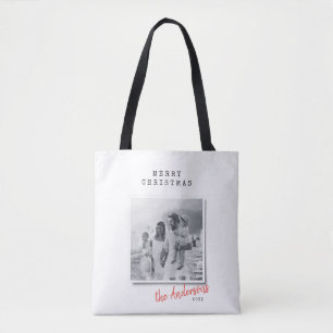Tote Bag Photo de famille vintage de Noël minimale moderne