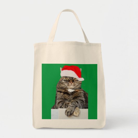 Tote Bag Photo de Noël Humbug de chat avec Santa Hat (Devant)