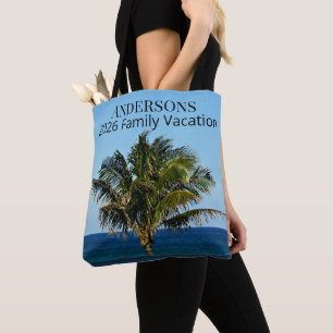 Tote Bag Photo de palmier & océan Nom de famille + Année