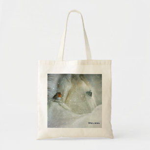 Tote Bag Photo de White Horse and Bird en hiver