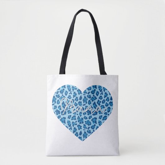 Tote Bag Photo Mama Word Art sur le Motif Leopard Bleu (Devant)