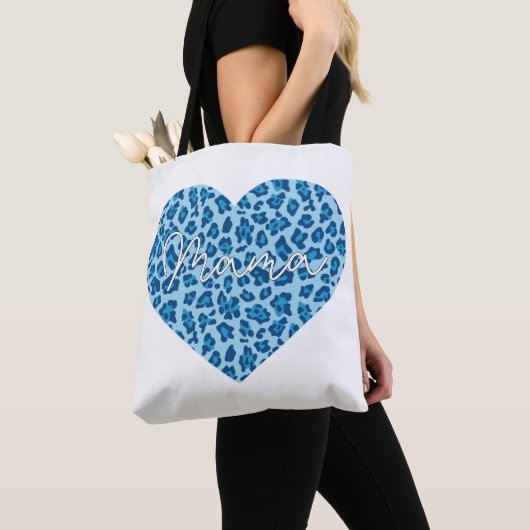 Tote Bag Photo Mama Word Art sur le Motif Leopard Bleu (De près)