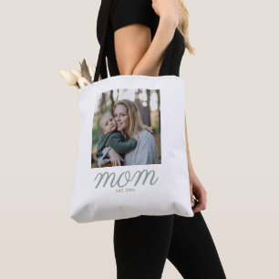 Tote Bag Photo Minimaliste Vert Sauge & Or Maman Établi