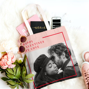 Tote Bag Photo moderne Cadeau de Valentines Rouge et Rose