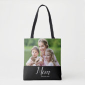 Tote Bag Photo noire avec texte établi par maman (Devant)