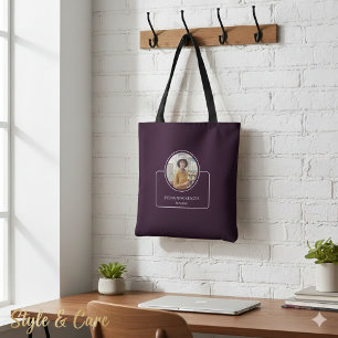 Tote Bag Photo personnalisée et nom avec titre violet foncé