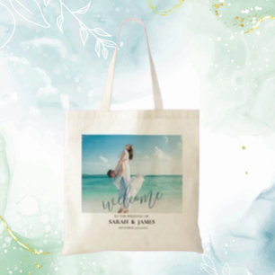 Tote Bag Photo personnalisée Modern Beach Wedding Bienvenue