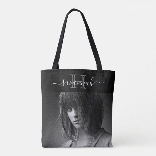 Tote Bag Photographie du script initial en noir blanc (Dos)