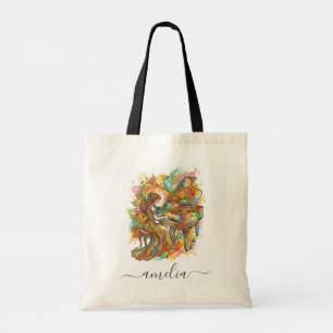Tote Bag Pianiste Fille Personnalisée Piano à Queue Coloré