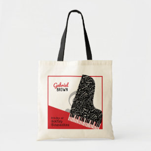 Tote Bag Piano à queue personnalisé Professeur Élève Rouge