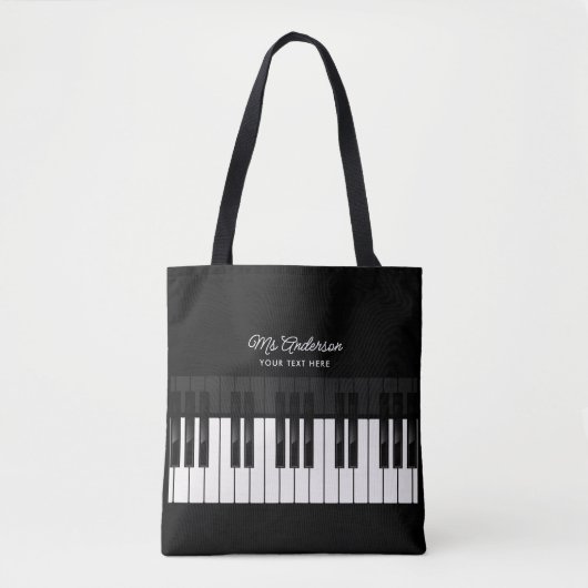 Tote Bag Piano Enseignant/Joueur Nom personnalisé et texte (Devant)