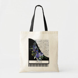 Tote Bag Piano floral bleu personnalisé