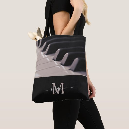 Tote Bag Piano Keys Musique Amoureux Enseignant Monogramme  (De près)