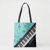 Tote Bag Piano Music Notes Nom du script Black Mint (Devant)