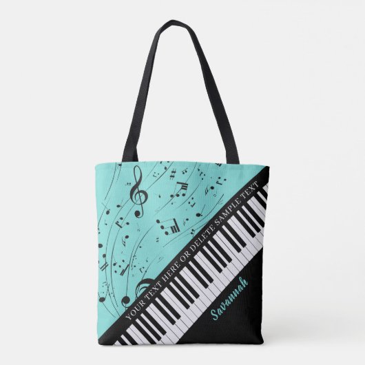Tote Bag Piano Music Notes Nom du script Black Mint (Dos)