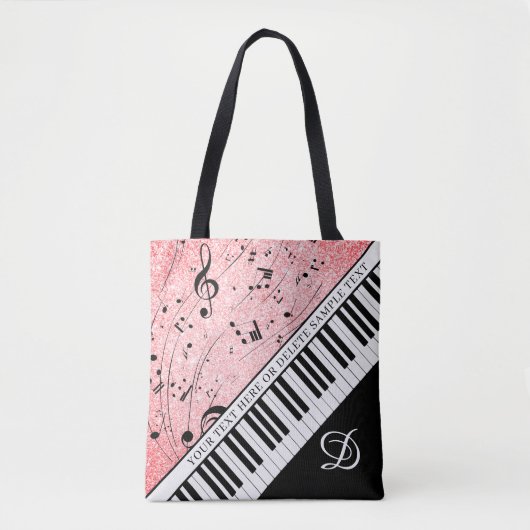 Tote Bag Piano Music Script Monogramme Rose Parties scintil (Devant)