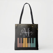 Tote Bag Piano Parties scintillant Gold Monogramme Nom Pers (Devant)
