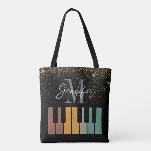 Tote Bag Piano Parties scintillant Gold Monogramme Nom Pers (Dos)