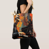Tote Bag Piano Player Musique Peinture Art Décor Abstrait (De près)