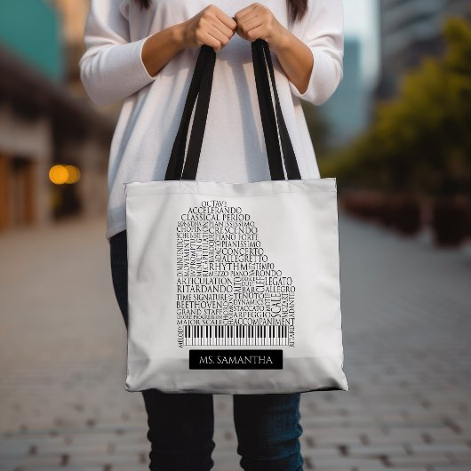 Tote Bag Piano Word Cloud cadeau pour professeur de piano