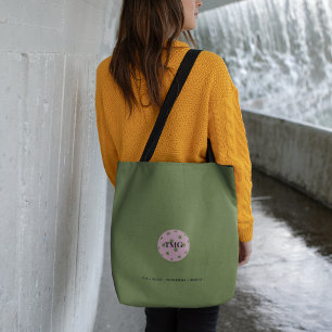 Tote Bag Pickball Monogram Olive Green & Pink