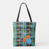 Tote Bag Pickleball Ball Sack - Plaid noir et bleu (Dos)