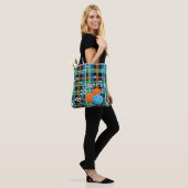 Tote Bag Pickleball Ball Sack - Plaid noir et bleu (Sur le modèle)