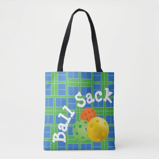 Tote Bag Pickleball Courts Blue and Green Ball Sack (Devant)