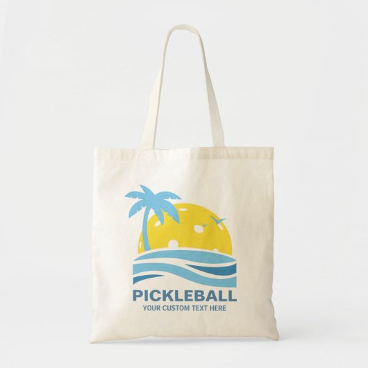 Tote Bag Pickleball Gear Tropical Palm Tree Sun Custom Text (Devant)