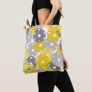 Tote Bag 💛 Pickleball - jaune, gris sur blanc, 2021 coul
