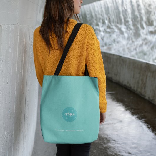 Tote Bag Pickleball Monogram Robin's Egg Blue